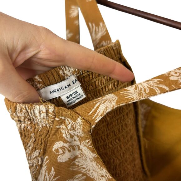 American Eagle Palm Tree Leaf Mustard Cotton Linen Crop Tank Top Women's Small - Picture 3 of 5